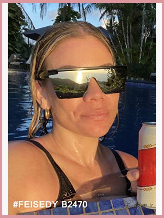 Oversized Square Sunglasses with UV400 Protection Shield Lens